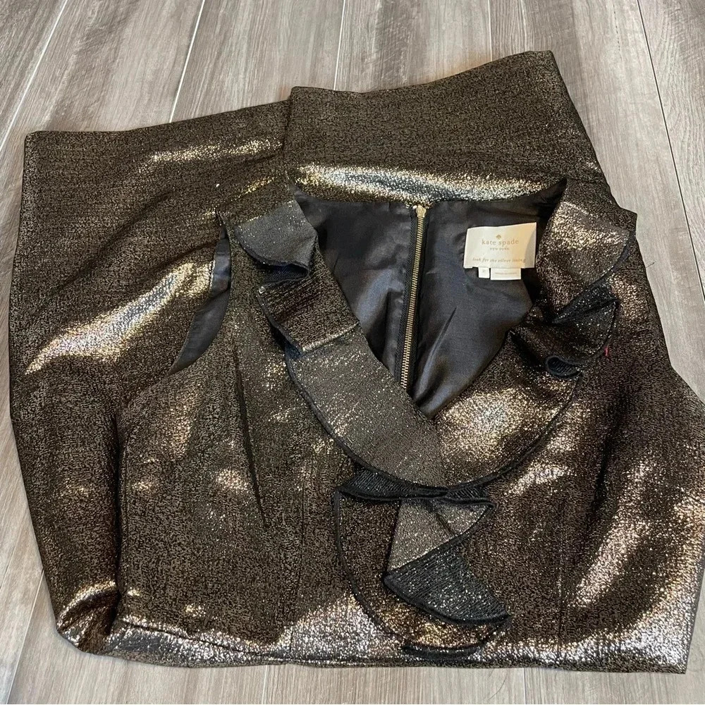 Kate Spade New York Gold Metallic Ruffle Vannie Dress • Size 2 - Picture 5 of 7